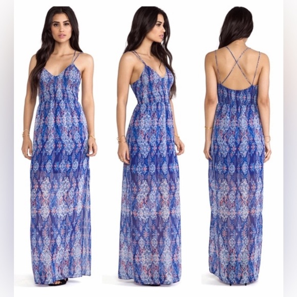 DV by Dolce Vita Cally Maxi Dress Blue Multi Tapestry Print Boho sz Small - Picture 2 of 12